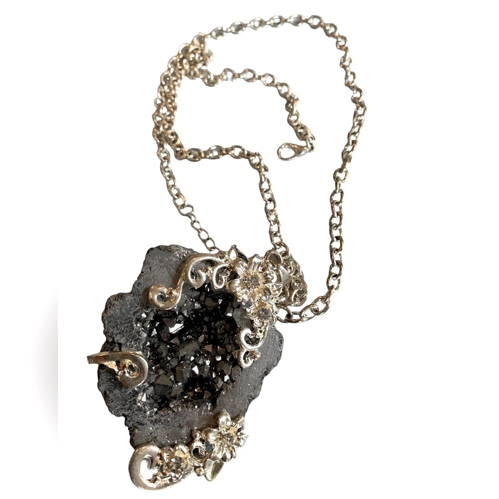 Dark Gray 30” Long Crystalized Necklace